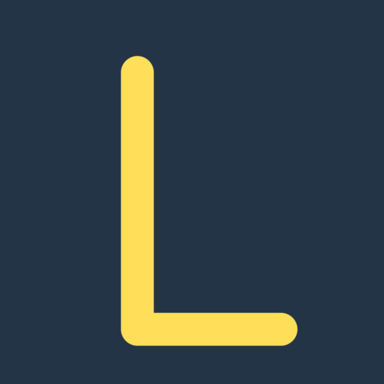 Yellow letter "L" on a dark blue background.