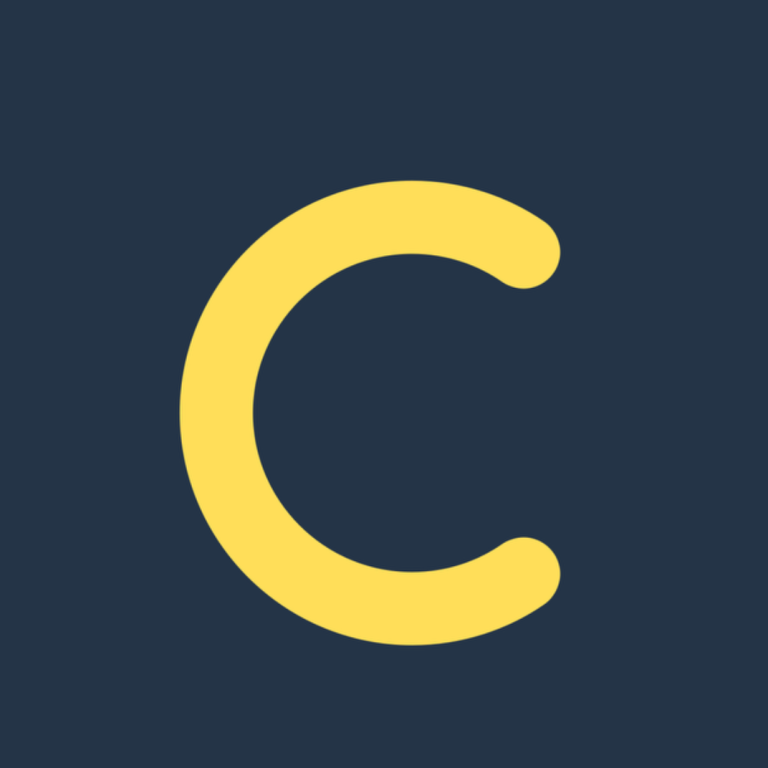 Yellow stylised letter "C" on a dark blue background.